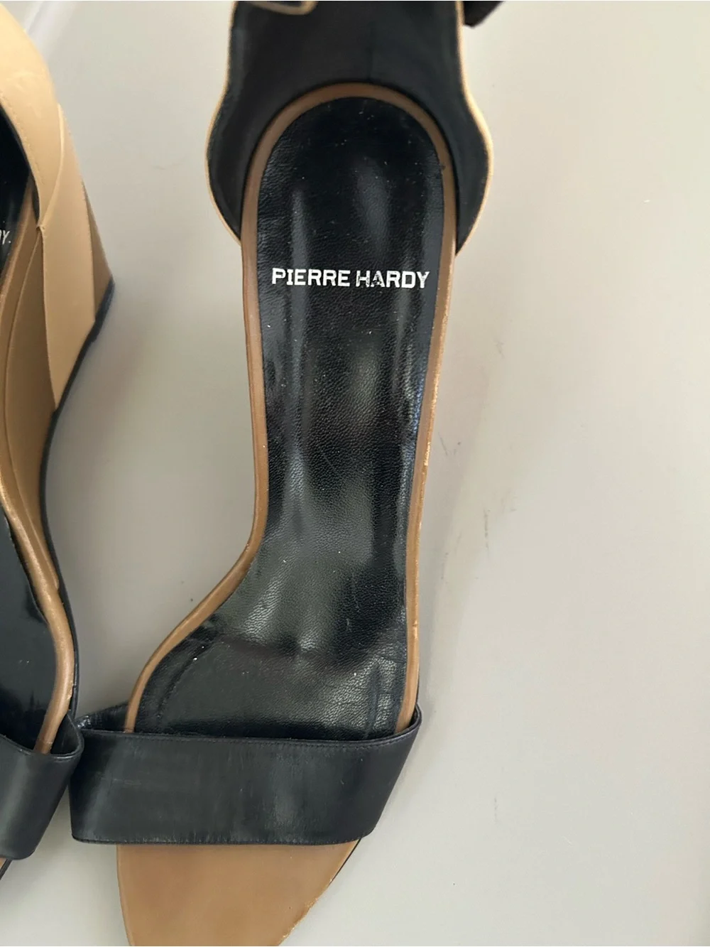 Pierre Hardy Black and Tan Leather Wedge Sandals
